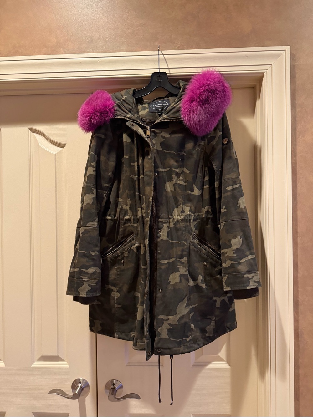 1 Madison Camouflage Parka with Fuchsia Fur-Trim Hood